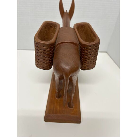 Beautiful Vintage Wood Carving Cigarette Donkey 2 Baskets Mexico 1957 - Picture 4 of 6